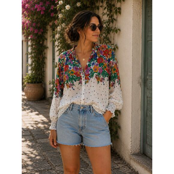 Talbots Tops - Talbots Floral white multicolored floral Boho Blouse Size 2X